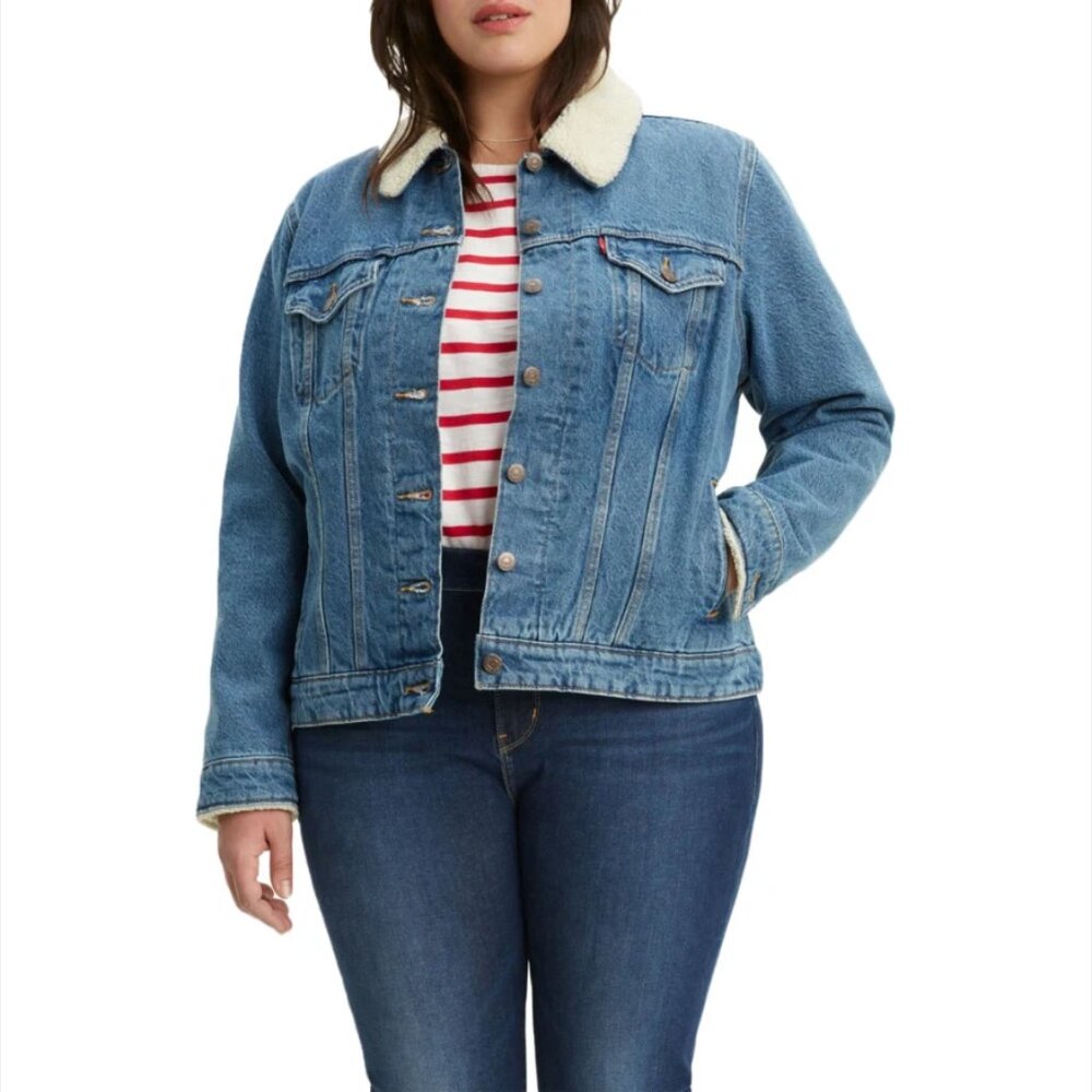 New With Tags Levi's Heavyweight Denim Jean Button Jacket Sherpa Plus 1X